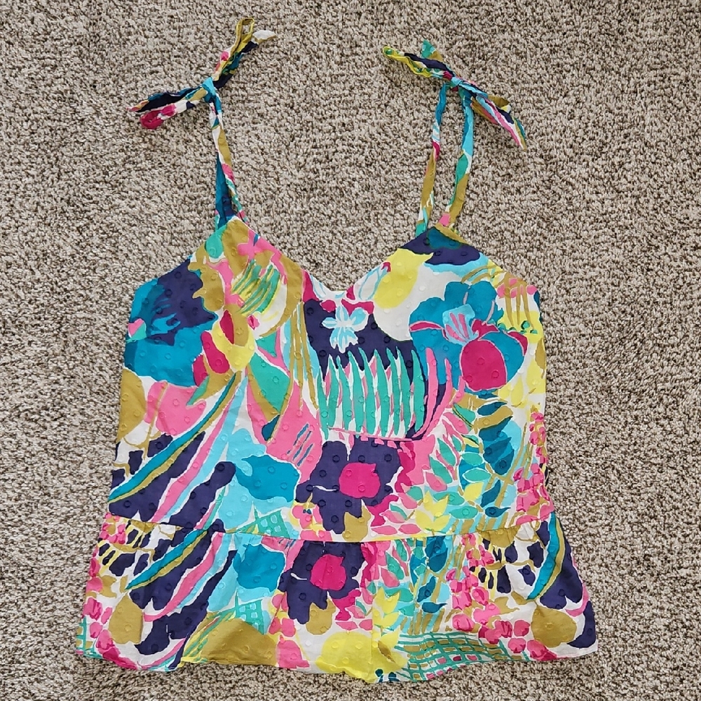 J. Crew Pink and Blue Smocked Camisole with Tie Straps